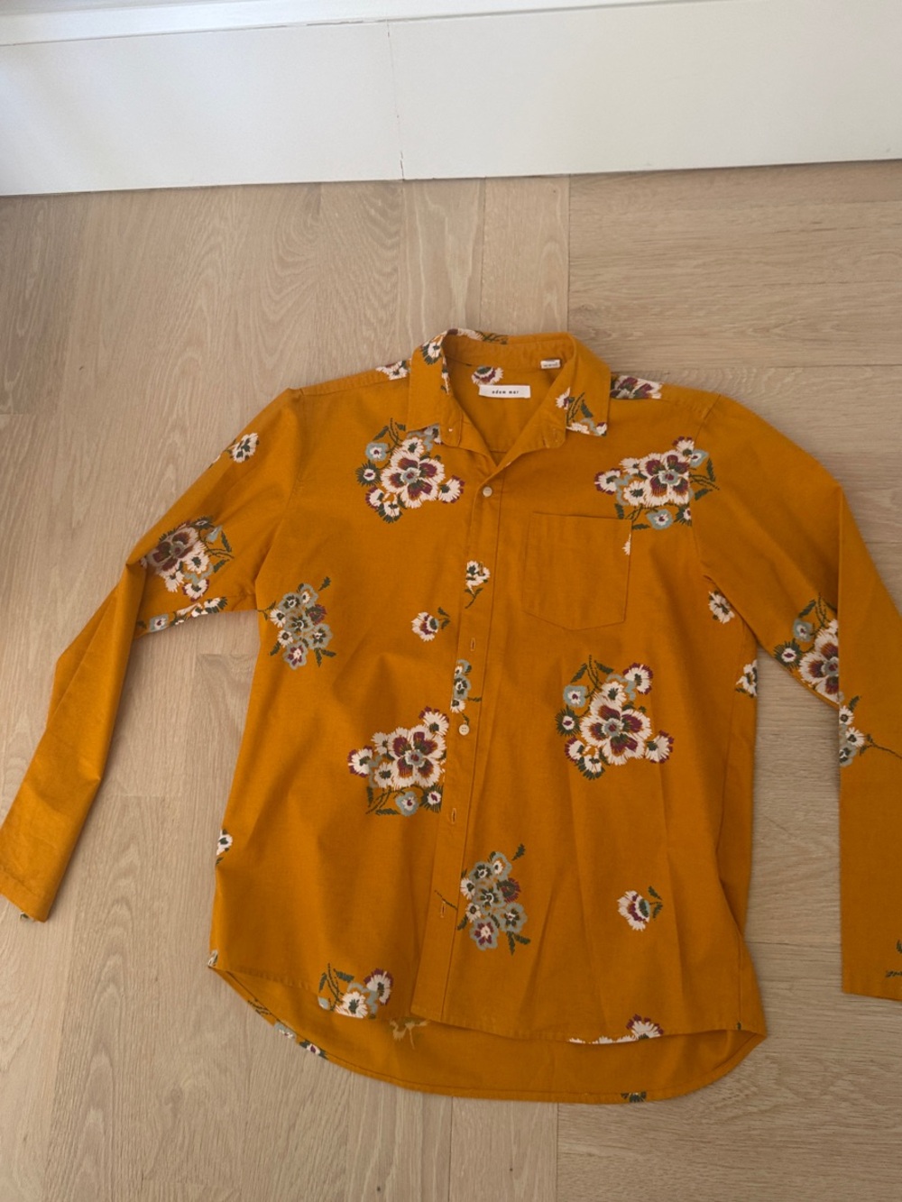 Men's Floral Long-Sleeve Button-Down Shirt in Mustard